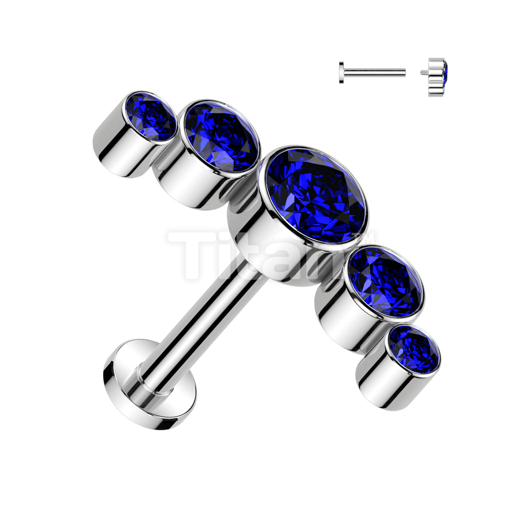 Implant Grade Titanium Internally Threaded 5 Round Bezel Set CZ Curve Top Flat Back Labret Studs - Image 3