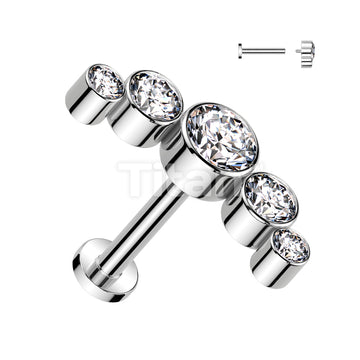 Implant Grade Titanium Internally Threaded 5 Round Bezel Set CZ Curve Top Flat Back Labret Studs - Image 4