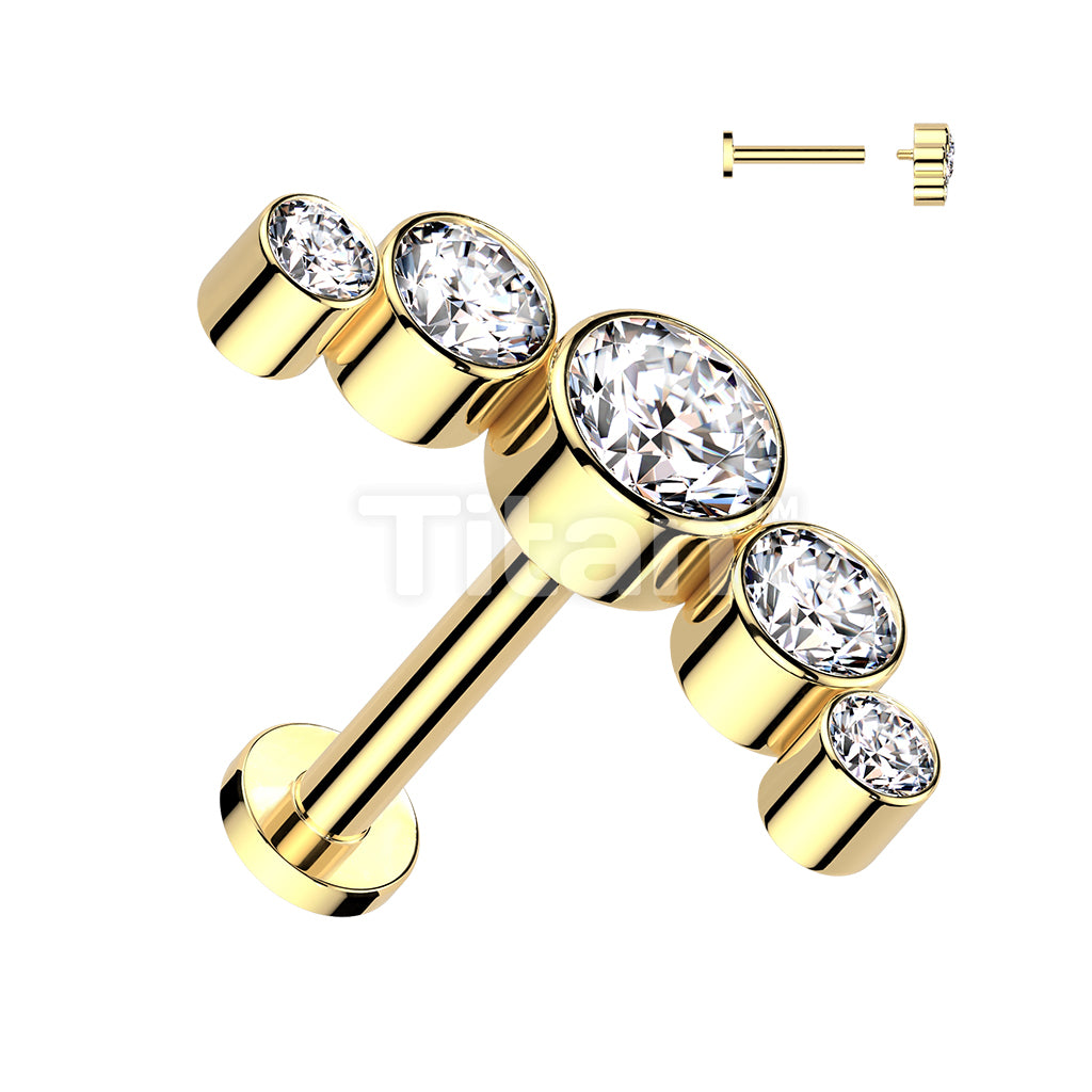 Implant Grade Titanium Internally Threaded 5 Round Bezel Set CZ Curve Top Flat Back Labret Studs - Image 5