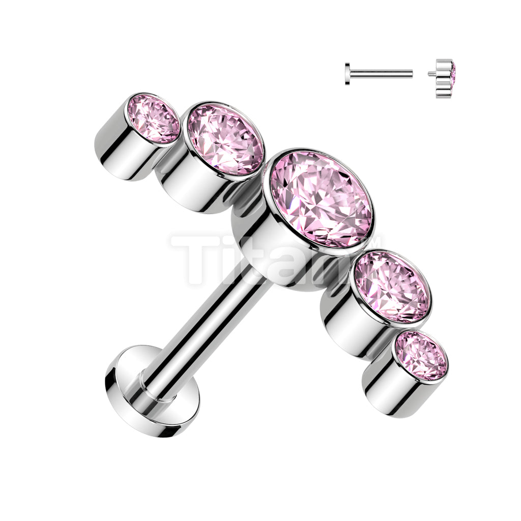 Implant Grade Titanium Internally Threaded 5 Round Bezel Set CZ Curve Top Flat Back Labret Studs - Image 6
