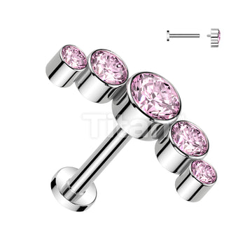 Implant Grade Titanium Internally Threaded 5 Round Bezel Set CZ Curve Top Flat Back Labret Studs - Image 6