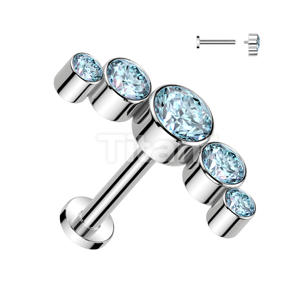 Implant Grade Titanium Internally Threaded 5 Round Bezel Set CZ Curve Top Flat Back Labret Studs - Image 7