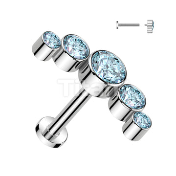 Implant Grade Titanium Internally Threaded 5 Round Bezel Set CZ Curve Top Flat Back Labret Studs - Image 7