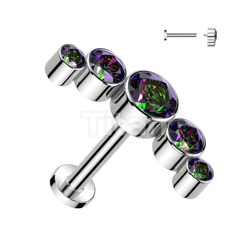 Implant Grade Titanium Internally Threaded 5 Round Bezel Set CZ Curve Top Flat Back Labret Studs - Image 8