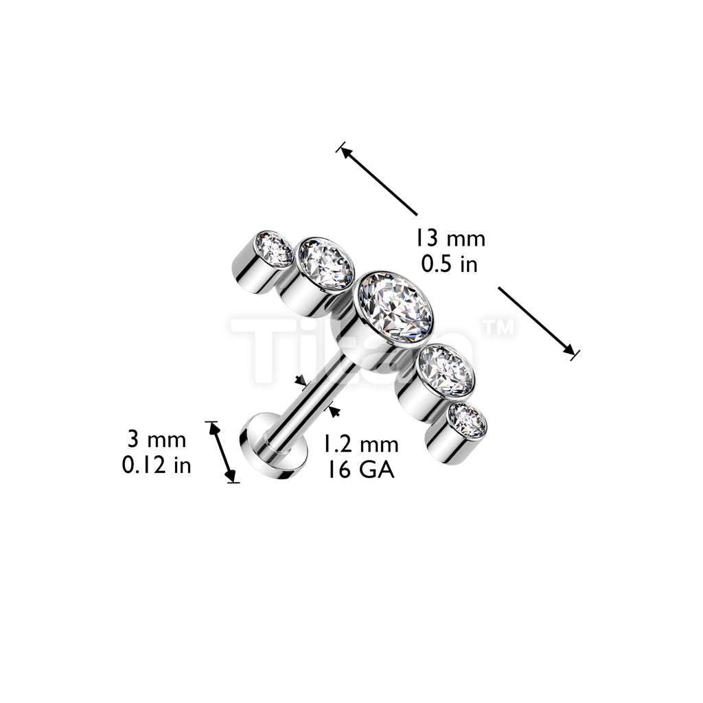Implant Grade Titanium Internally Threaded 5 Round Bezel Set CZ Curve Top Flat Back Labret Studs - Image 9
