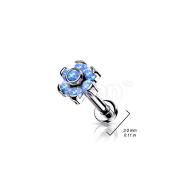 Implant Grade Titanium Internally Threaded Opal Flower Top Labret With Bezel Set Center and Prong Set Petals  - Image 9