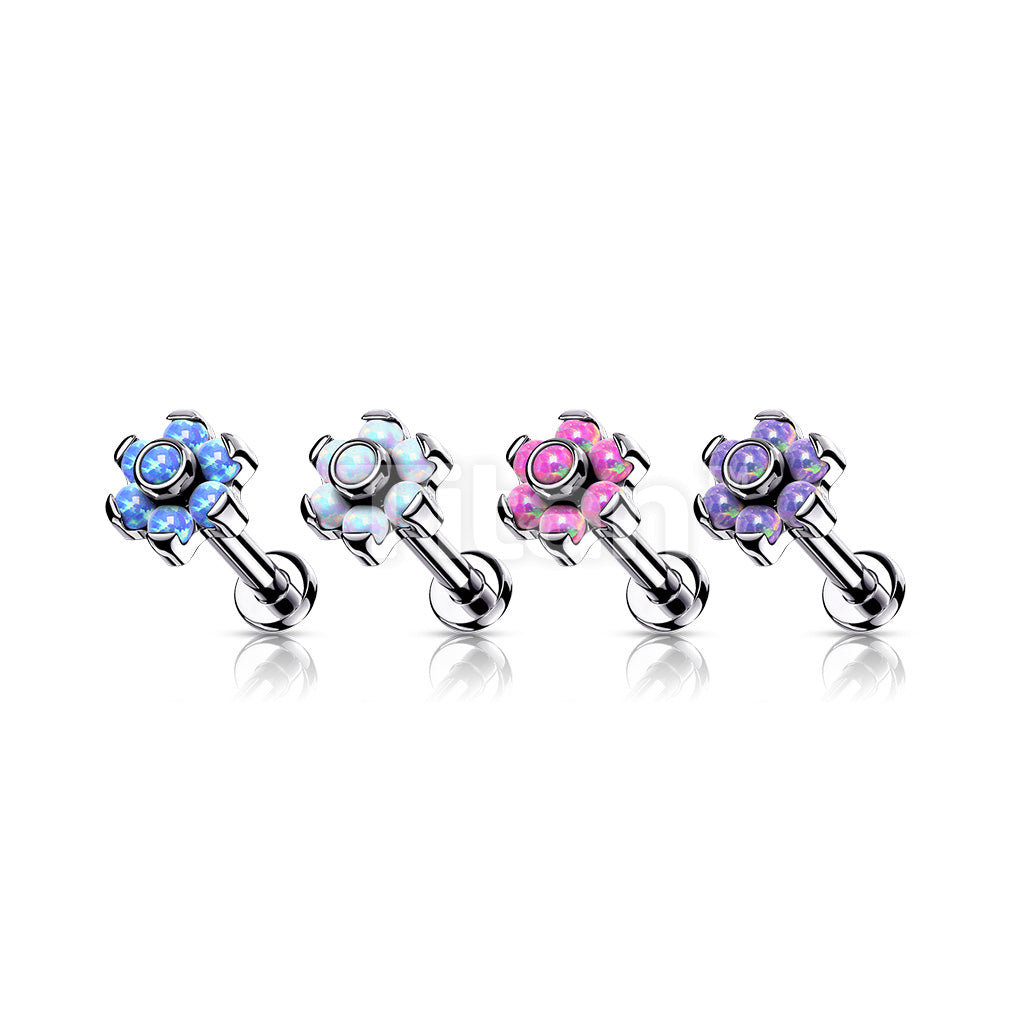 Implant Grade Titanium Internally Threaded Opal Flower Top Labret With... - Image 7