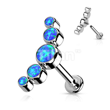 Implant Grade Titanium Internally Threaded Labret With 5 Curved Bezel Set Opal Top - Image 3