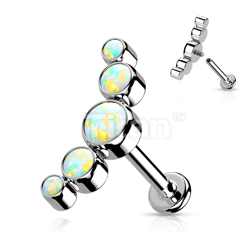 Implant Grade Titanium Internally Threaded Labret With 5 Curved Bezel Set Opal Top - Image 4
