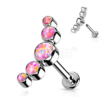 Implant Grade Titanium Internally Threaded Labret With 5 Curved Bezel Set Opal Top - Image 5