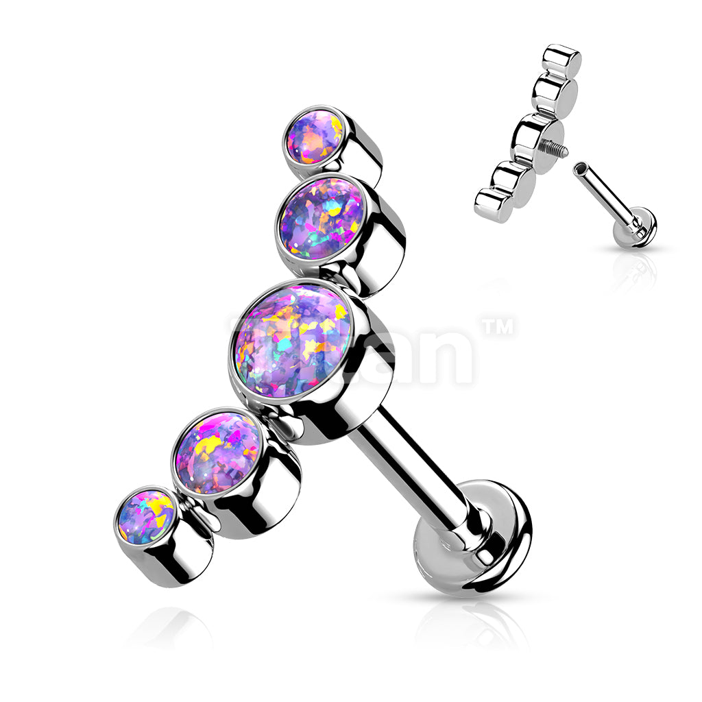 Implant Grade Titanium Internally Threaded Labret With 5 Curved Bezel Set Opal Top - Image 6