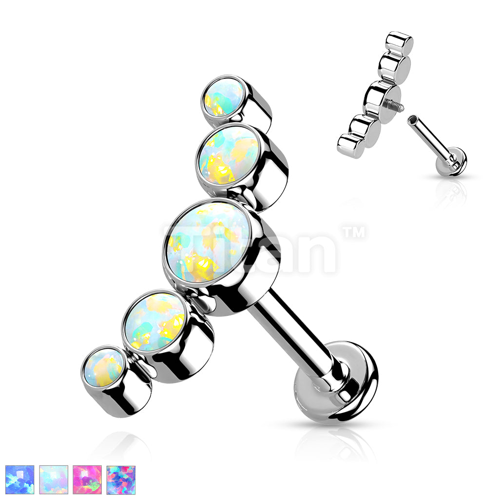 Implant Grade Titanium Internally Threaded Labret With 5 Curved Bezel Set Opal Top - Image 2