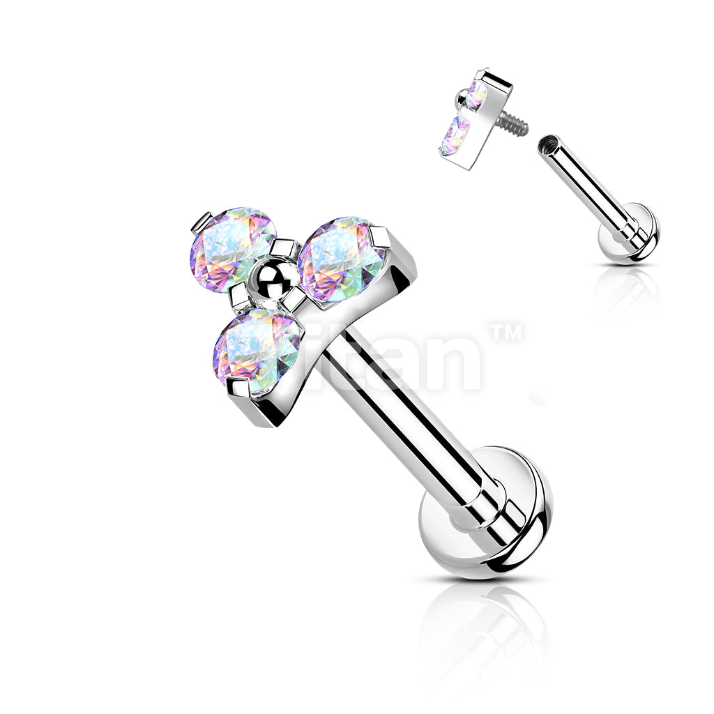 Implant Grade Titanium Internally Threaded Labret Stud With CZ Trinity Top - Image 3