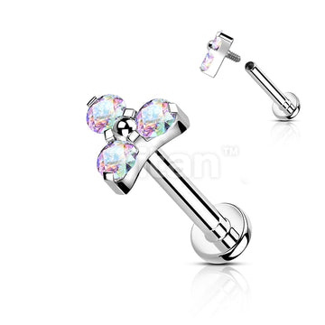 Implant Grade Titanium Internally Threaded Labret Stud With CZ Trinity Top - Image 3