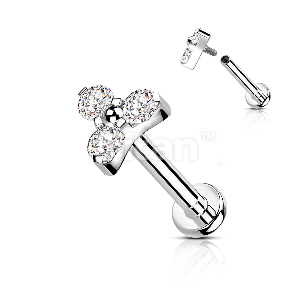 Implant Grade Titanium Internally Threaded Labret Stud With CZ Trinity Top - Image 4