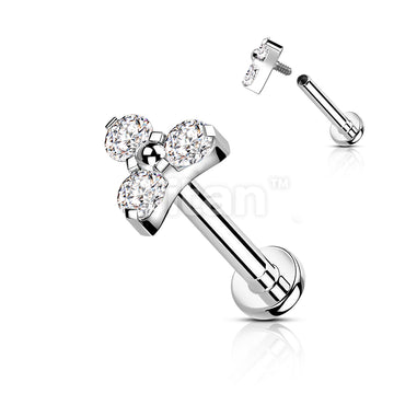 Implant Grade Titanium Internally Threaded Labret Stud With CZ Trinity Top - Image 4