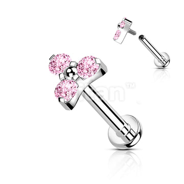 Implant Grade Titanium Internally Threaded Labret Stud With CZ Trinity Top - Image 5