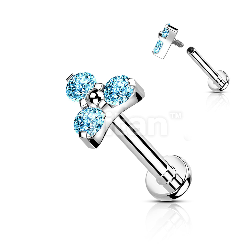 Implant Grade Titanium Internally Threaded Labret Stud With CZ Trinity Top - Image 6