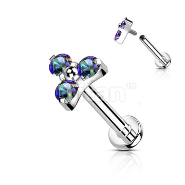 Implant Grade Titanium Internally Threaded Labret Stud With CZ Trinity Top - Image 7