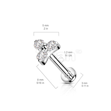 Implant Grade Titanium Internally Threaded Labret Stud With CZ Trinity Top - Image 8