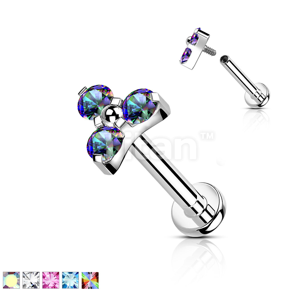 Implant Grade Titanium Internally Threaded Labret Stud With CZ Trinity Top - Image 2