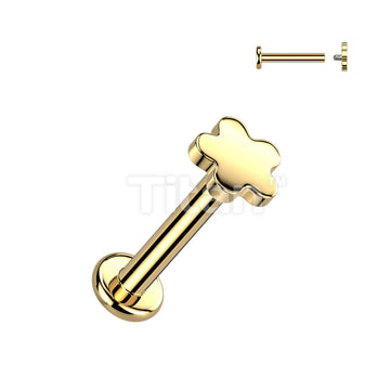 Implant Grade Titanium Internally Threaded Labret, Flat Back Stud With Flower Top - Image 2