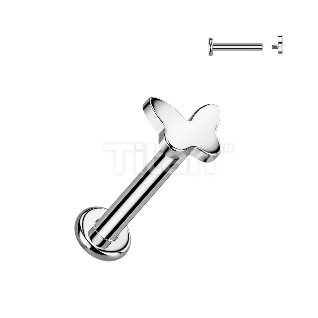 Implant Grade Titanium Internally Threaded Labret, Flat Back Stud With Butterfly Top - Image 3