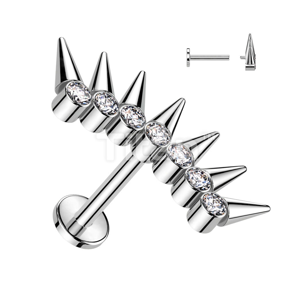 Implant Grade Titanium Internally Threaded Labret With 7 Spikes CZ Fan Top - Image 2