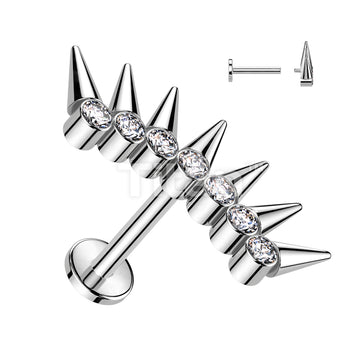 Implant Grade Titanium Internally Threaded Labret With 7 Spikes CZ Fan Top - Image 2
