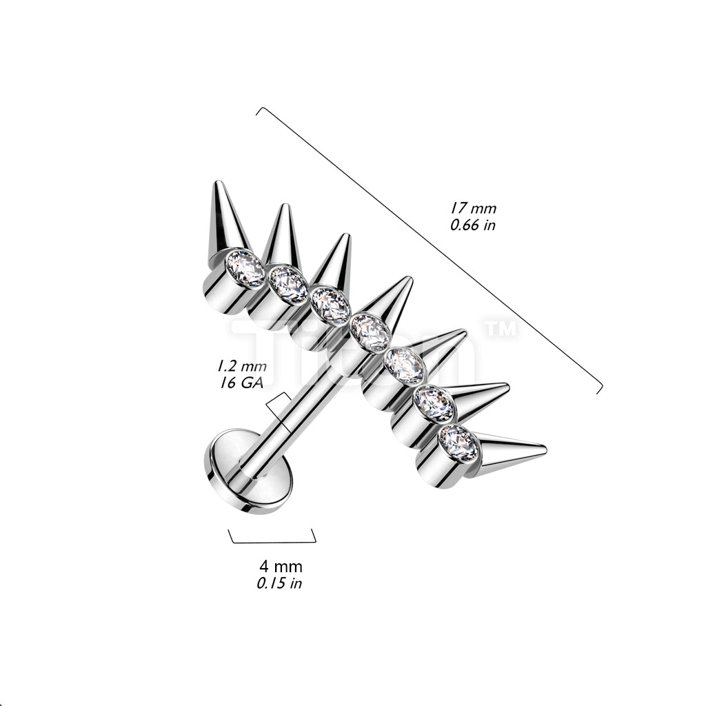 Implant Grade Titanium Internally Threaded Labret With 7 Spikes CZ Fan Top - Image 3