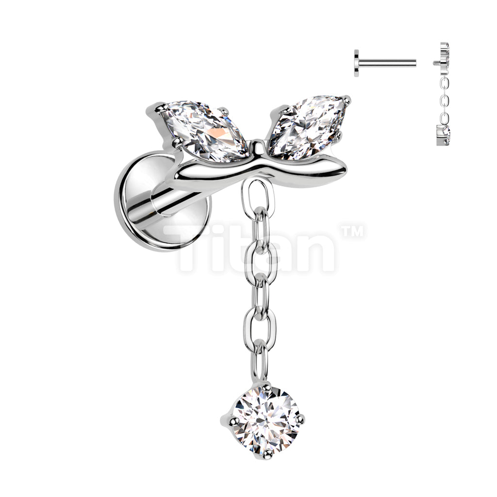 Implant Grade Titanium Internally Threaded Labret With Marquise CZ Bow and CZ Dangle - Image 2