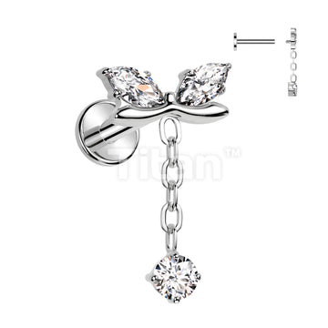 Implant Grade Titanium Internally Threaded Labret With Marquise CZ Bow and CZ Dangle - Image 2