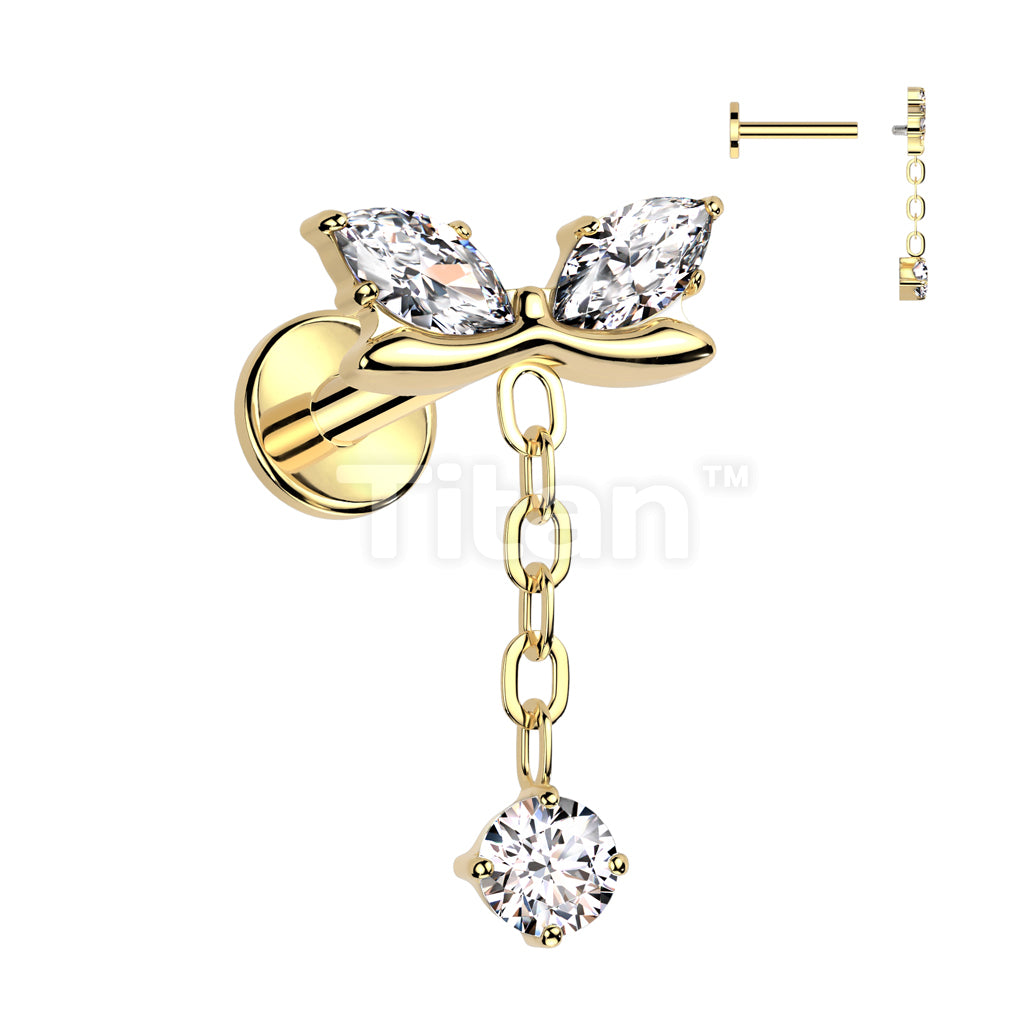 Implant Grade Titanium Internally Threaded Labret With Marquise CZ Bow and CZ Dangle - Image 3