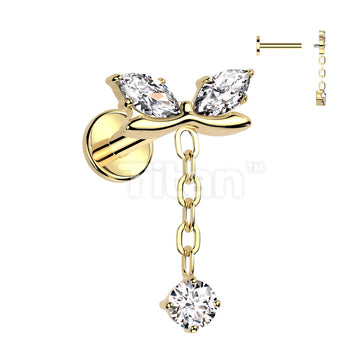 Implant Grade Titanium Internally Threaded Labret With Marquise CZ Bow and CZ Dangle - Image 3