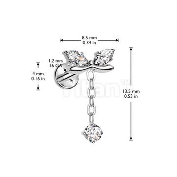 Implant Grade Titanium Internally Threaded Labret With Marquise CZ Bow and CZ Dangle - Image 4