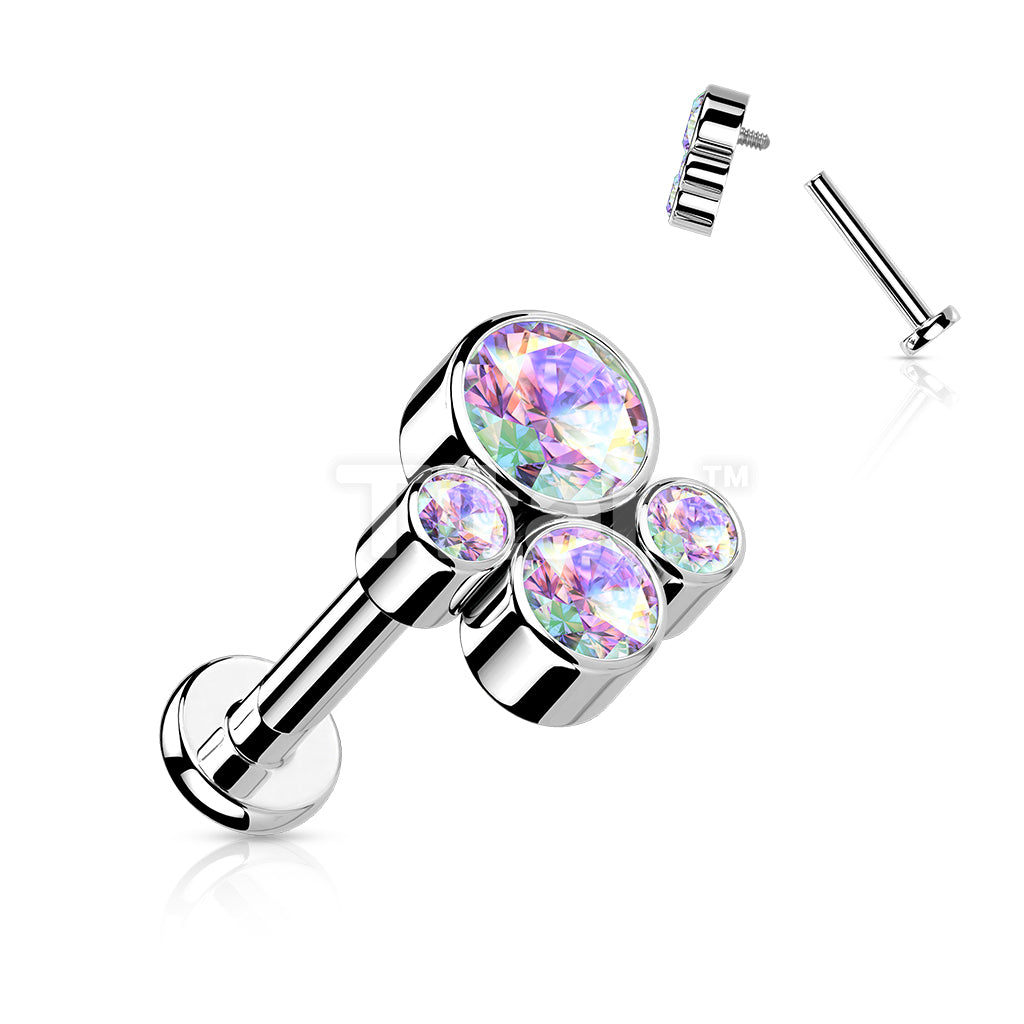 Implant Grade Titanium Internally Threaded Labret With Bezel Set CZ Cluster Top - Image 3