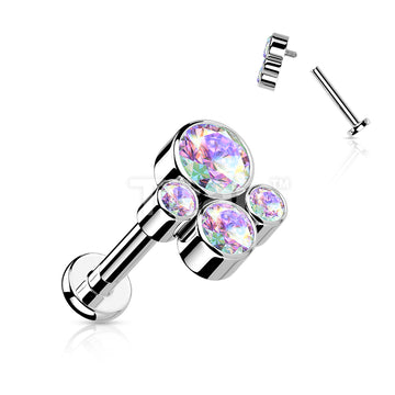 Implant Grade Titanium Internally Threaded Labret With Bezel Set CZ Cluster Top - Image 3