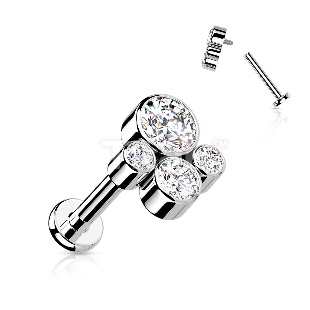 Implant Grade Titanium Internally Threaded Labret With Bezel Set CZ Cluster Top - Image 4