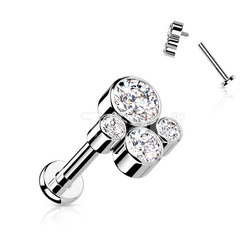 Implant Grade Titanium Internally Threaded Labret With Bezel Set CZ Cluster Top - Image 4