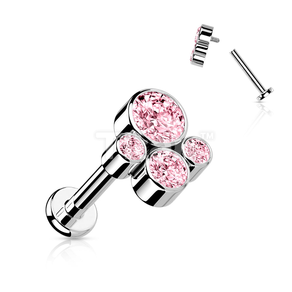 Implant Grade Titanium Internally Threaded Labret With Bezel Set CZ Cluster Top - Image 5