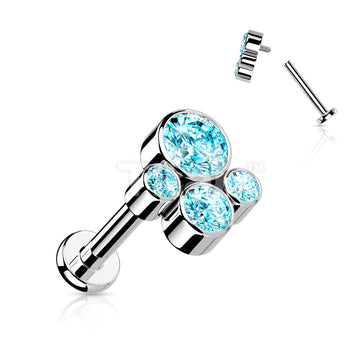 Implant Grade Titanium Internally Threaded Labret With Bezel Set CZ Cluster Top - Image 6