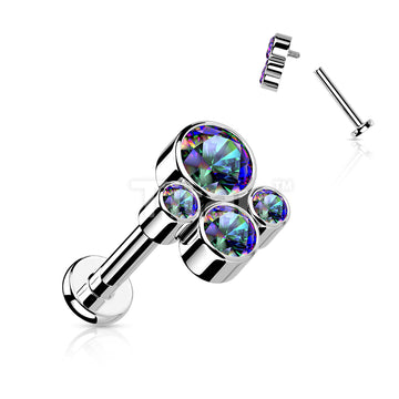 Implant Grade Titanium Internally Threaded Labret With Bezel Set CZ Cluster Top - Image 7