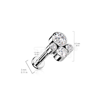 Implant Grade Titanium Internally Threaded Labret With Bezel Set CZ Cluster Top - Image 8