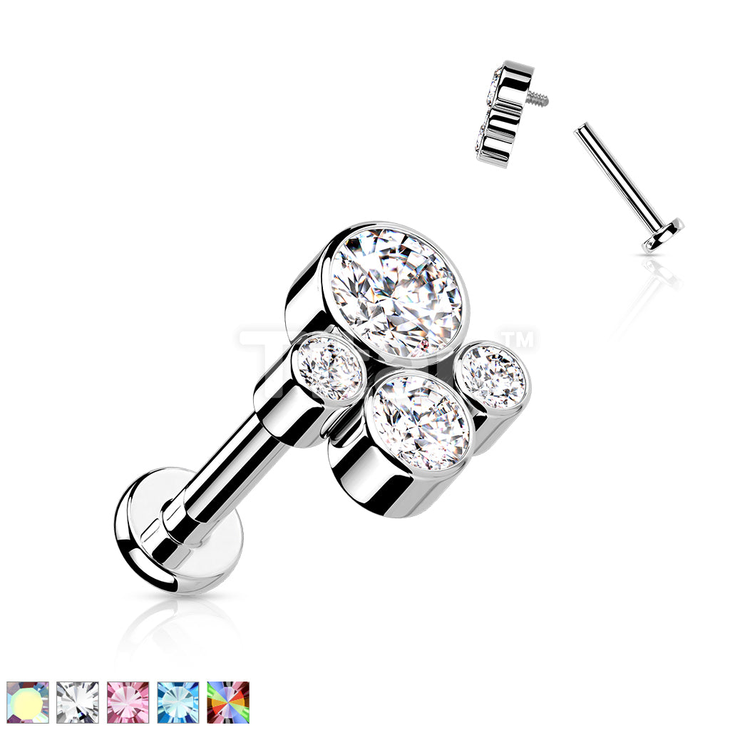 Implant Grade Titanium Internally Threaded Labret With Bezel Set CZ Cluster Top - Image 2