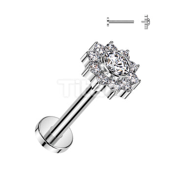 Implant Grade Titanium Internally Threaded Labret With CZ Pave Flower Top - Image 2