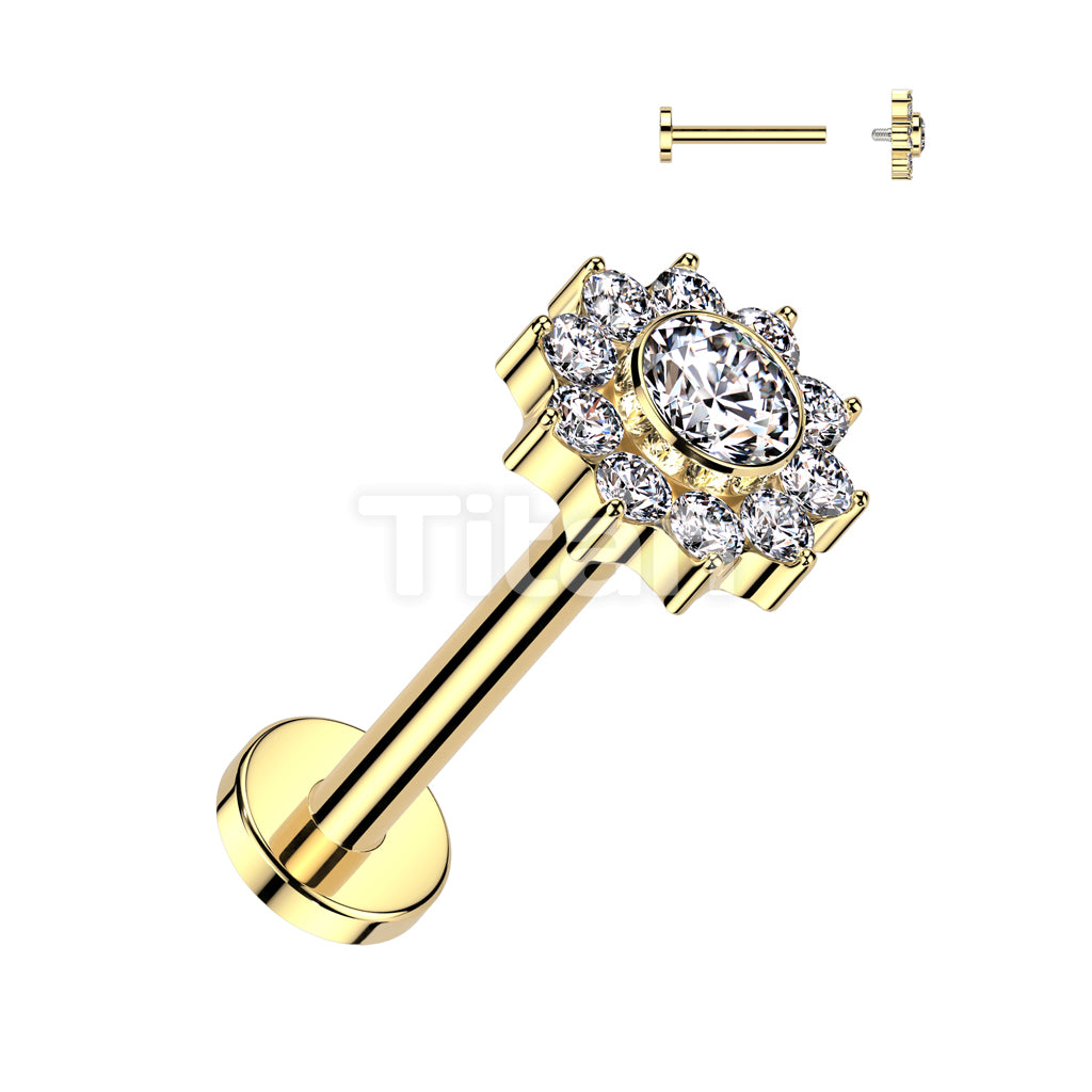 Implant Grade Titanium Internally Threaded Labret With CZ Pave Flower Top - Image 3