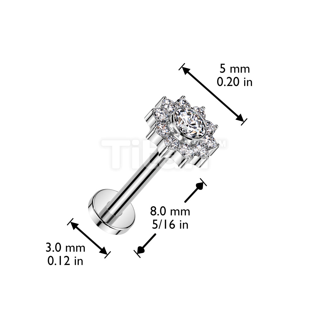 Implant Grade Titanium Internally Threaded Labret With CZ Pave Flower Top - Image 4