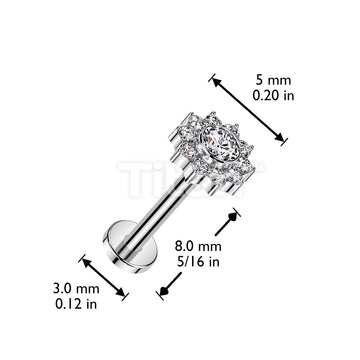 Implant Grade Titanium Internally Threaded Labret With CZ Pave Flower Top - Image 4