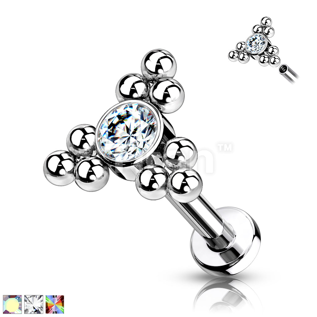 Implant Grade Titanium Internally Threaded Labret With Bezel Set CZ... - Image 2