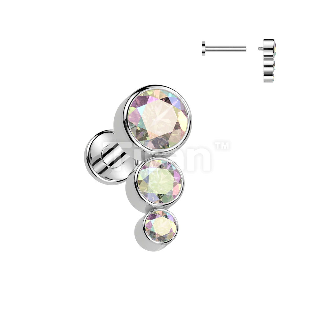 Implant Grade Titanium Internally Threaded Labret With 3 Descending CZ Top - Image 2